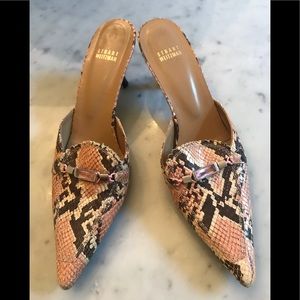 Stuart Weitzman Snakeskin Kitten Heel Mules